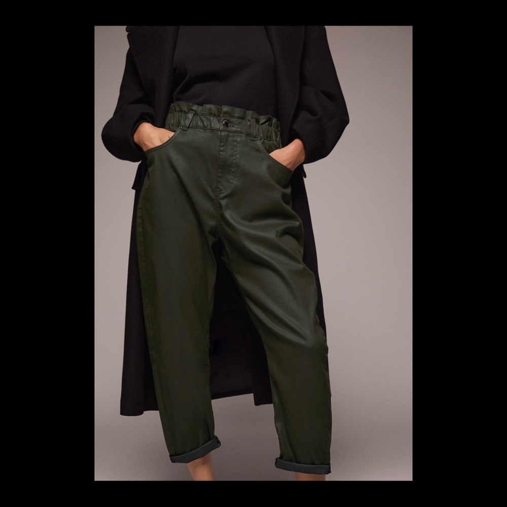 Coated baggy paperbag pants
